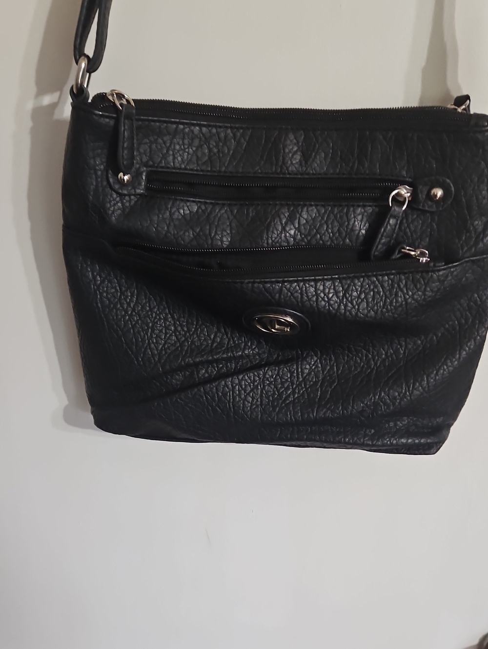 Liz Claiborne Black Textured Shoulder Bag with Front Zips